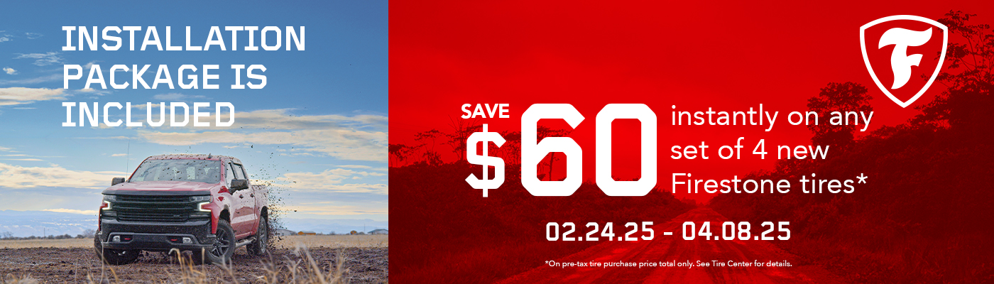 Save $60 on any set of 4 New Firestone Tires.